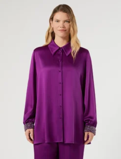 Blusa in crêpe envers satin - FUXIA VIOLA