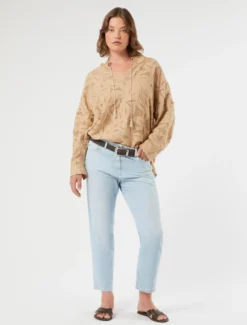 Blusa in fil coupé di viscosa - BEIGE