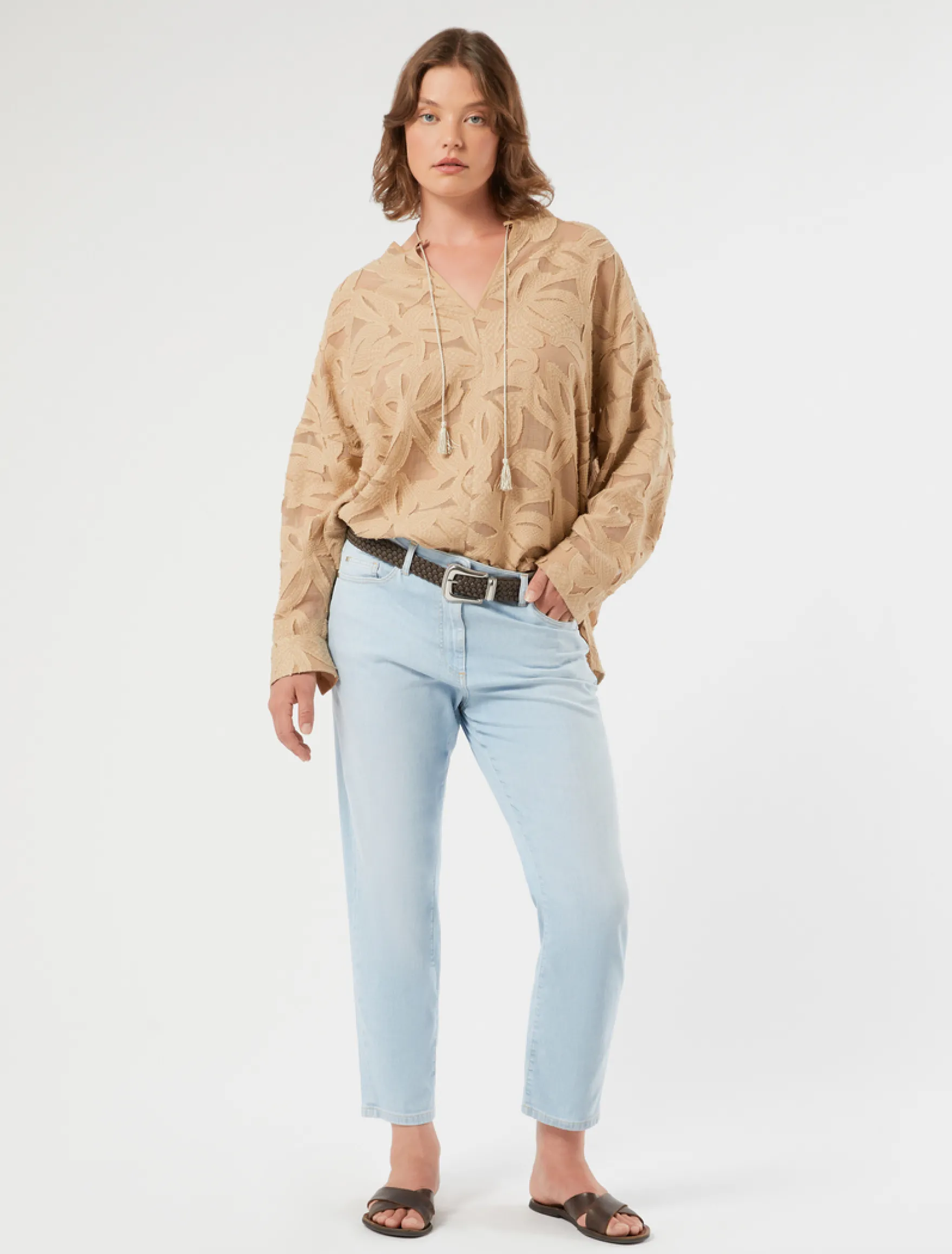 Blusa in fil coupé di viscosa - BEIGE