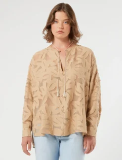 Blusa in fil coupé di viscosa - BEIGE