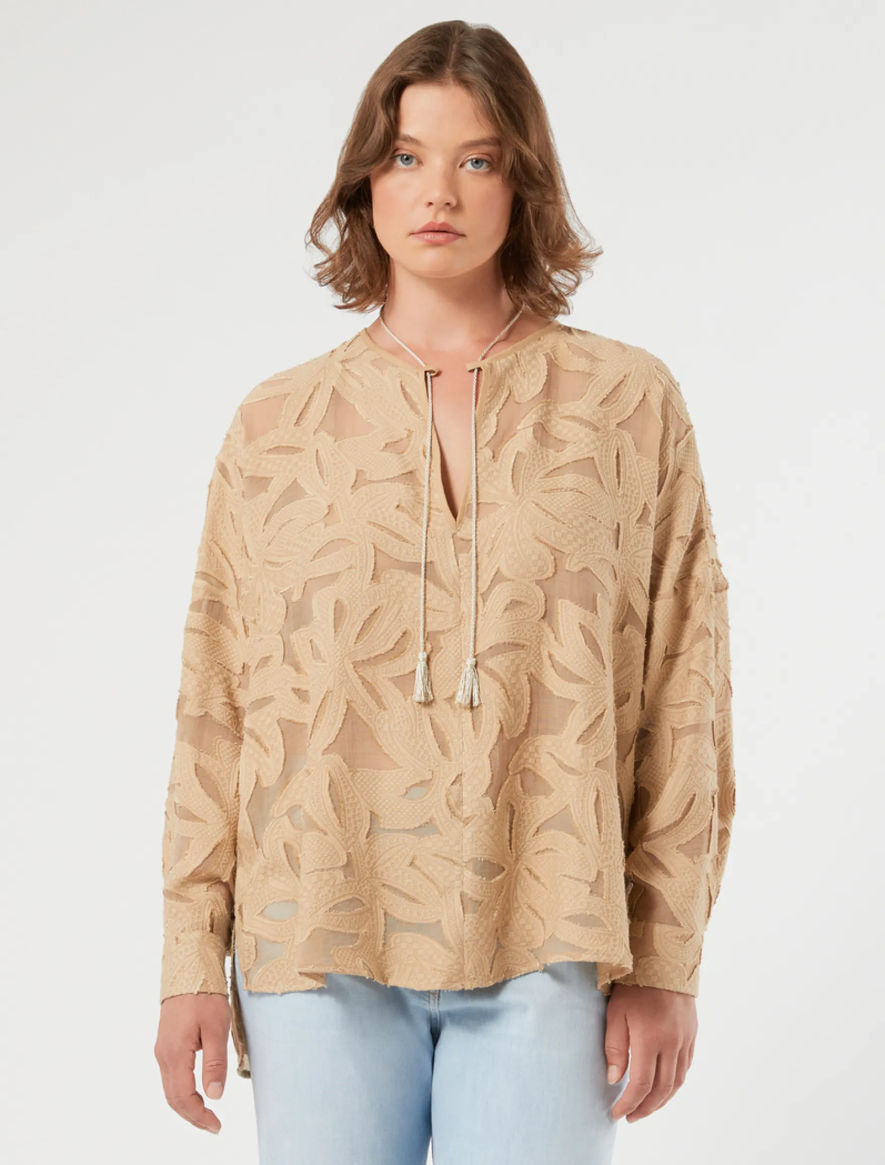 Blusa in fil coupé di viscosa - BEIGE
