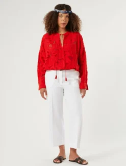 Blusa in fil coupé di viscosa - ROSSO