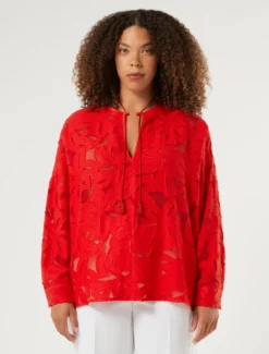 Blusa in fil coupé di viscosa - ROSSO