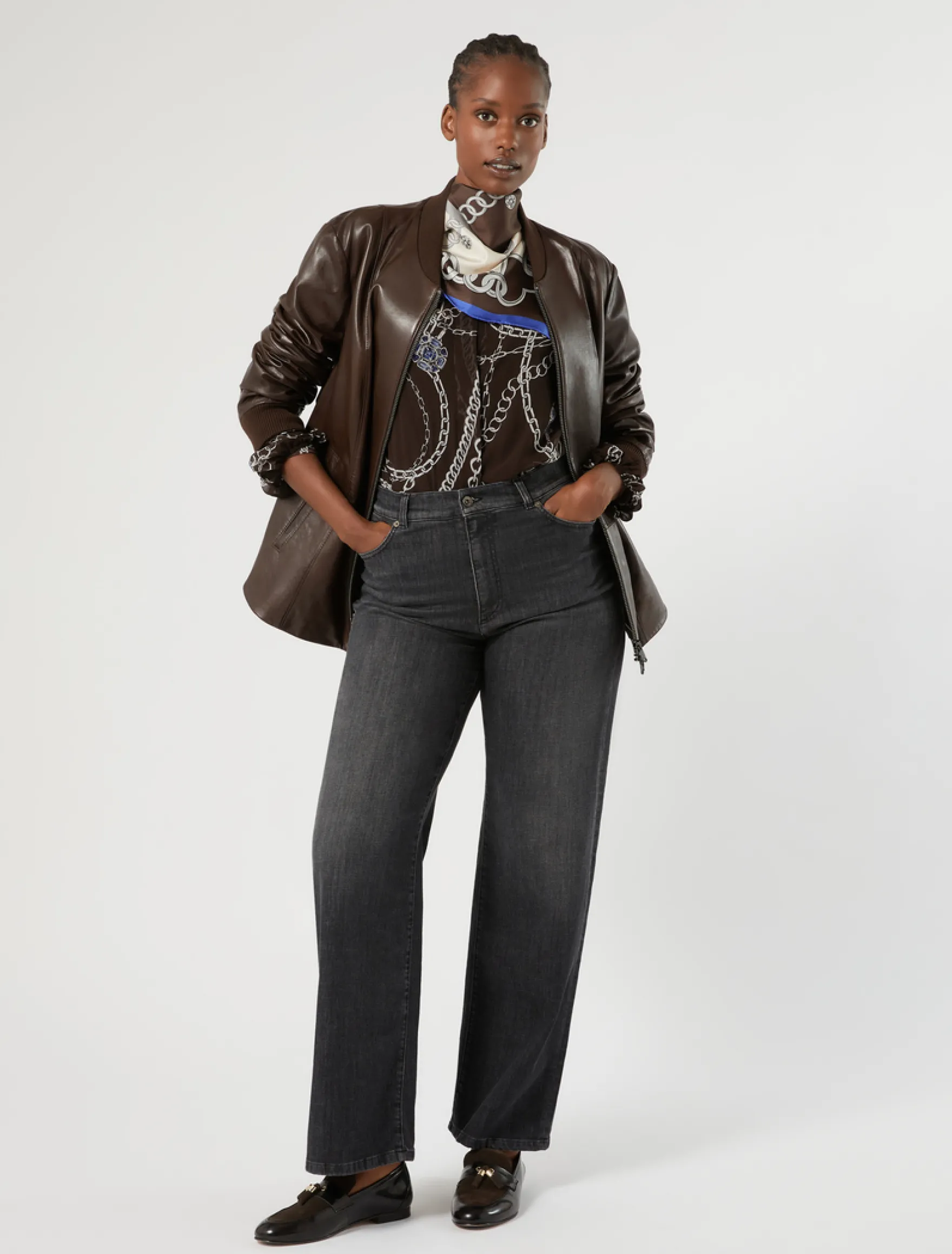 Blusa in georgette - CIOCCOLATO