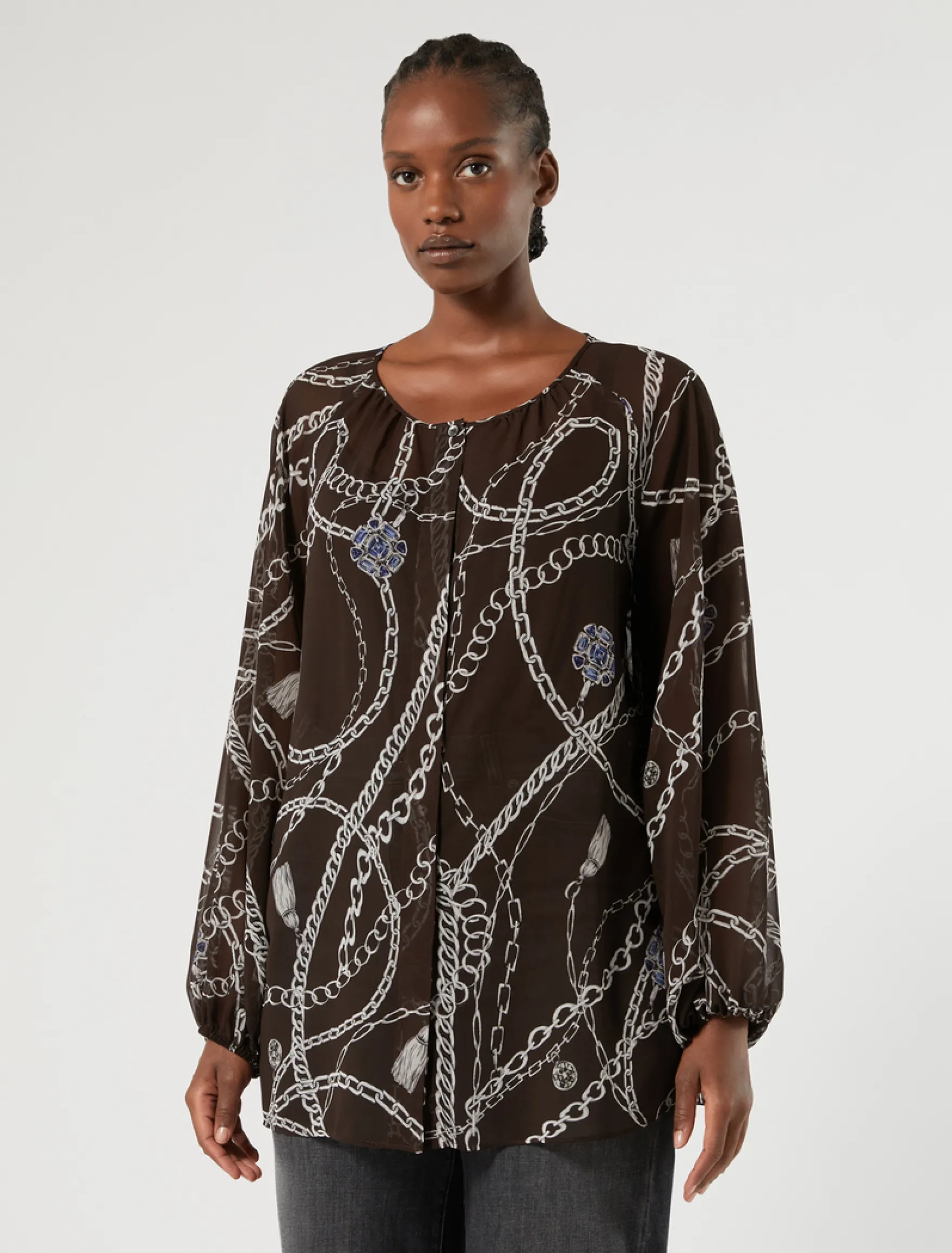 Blusa in georgette - CIOCCOLATO