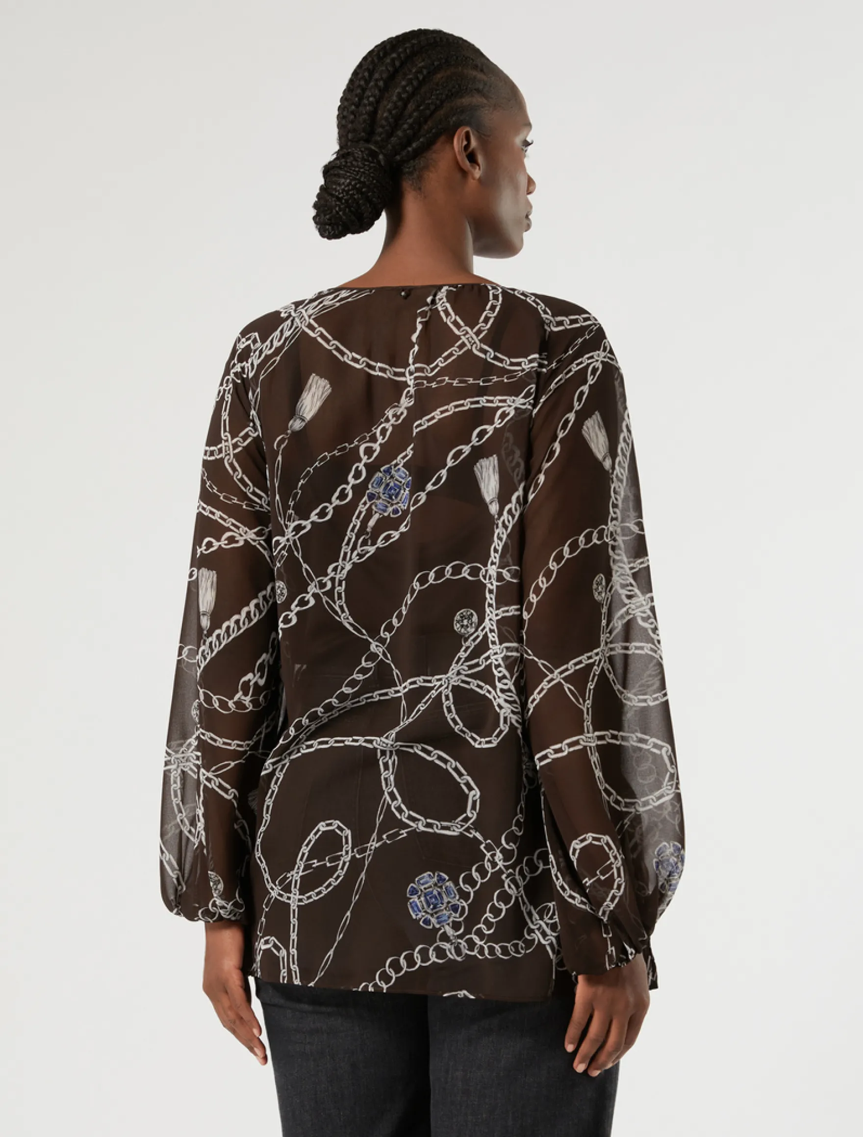Blusa in georgette - CIOCCOLATO