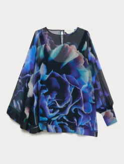Blusa in georgette di pura seta - BLU
