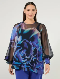Blusa in georgette di pura seta - BLU