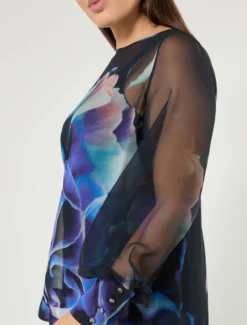 Blusa in georgette di pura seta - BLU