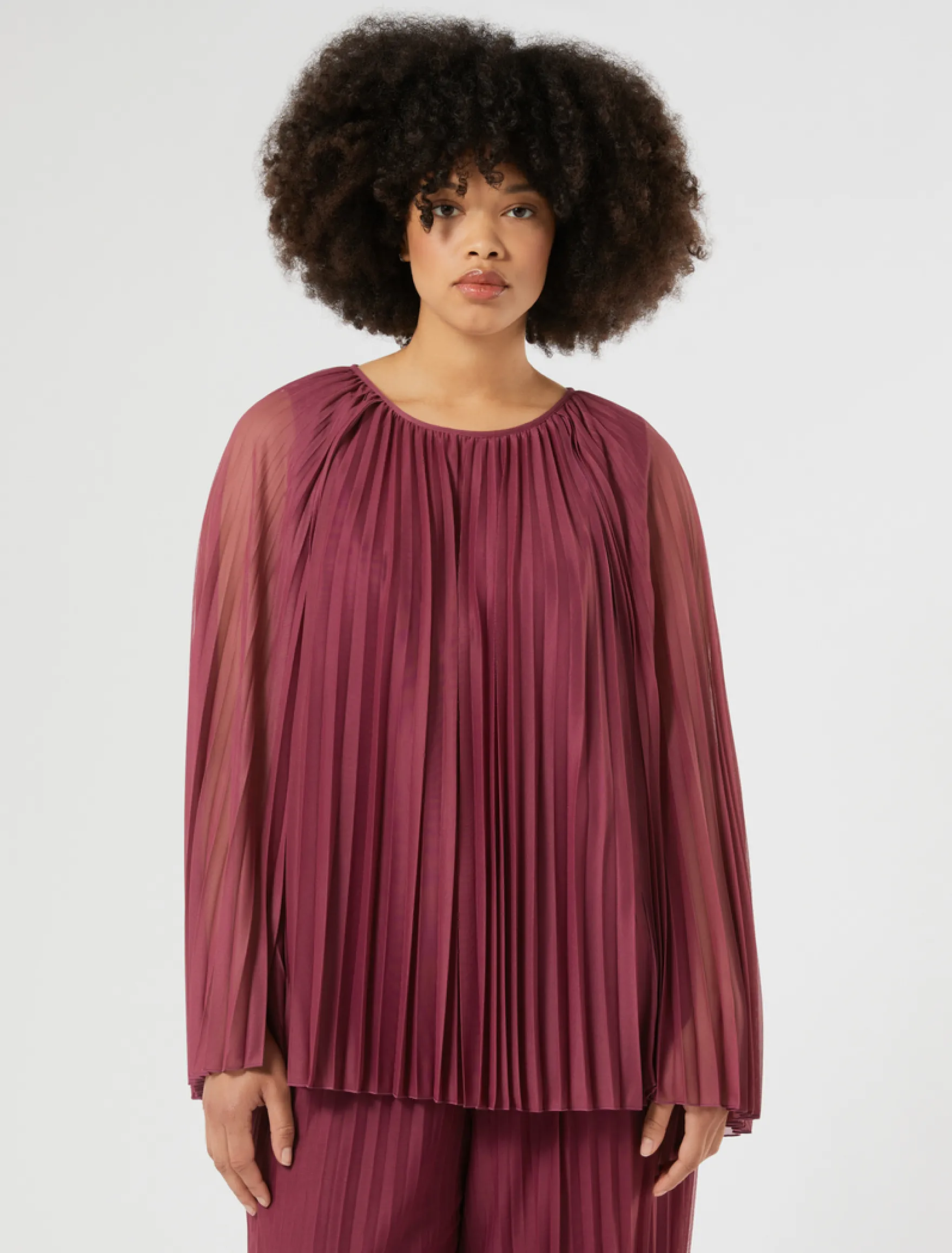 Blusa in jersey plissé - ROSA SCURO