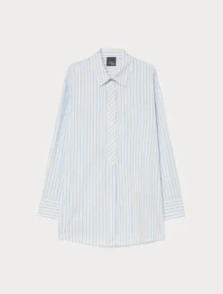 Blusa in misto cotone a righe - BIANCO