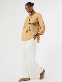 Blusa in popeline di cotone - CAMMELLO