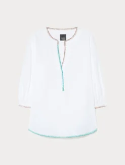 Blusa in popeline di cotone con ricami - BIANCO OTTICO