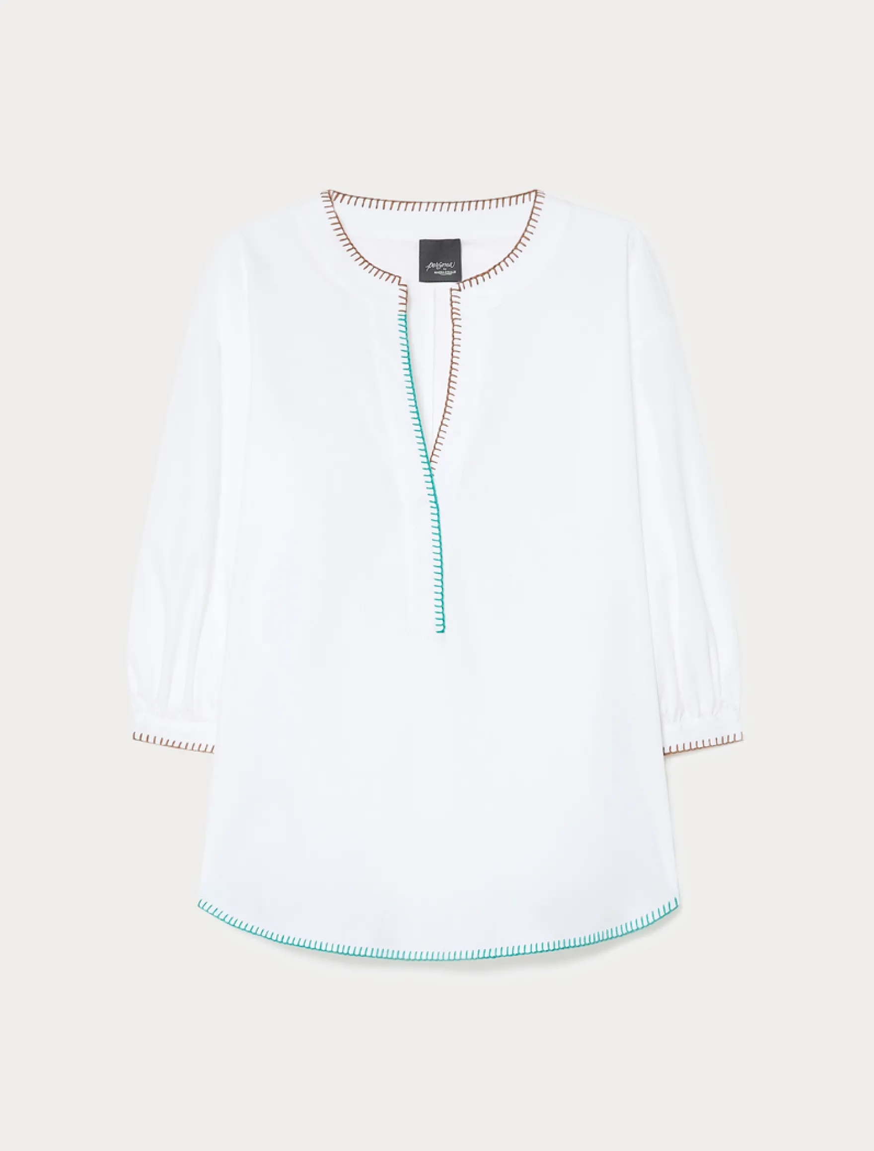 Blusa in popeline di cotone con ricami - BIANCO OTTICO