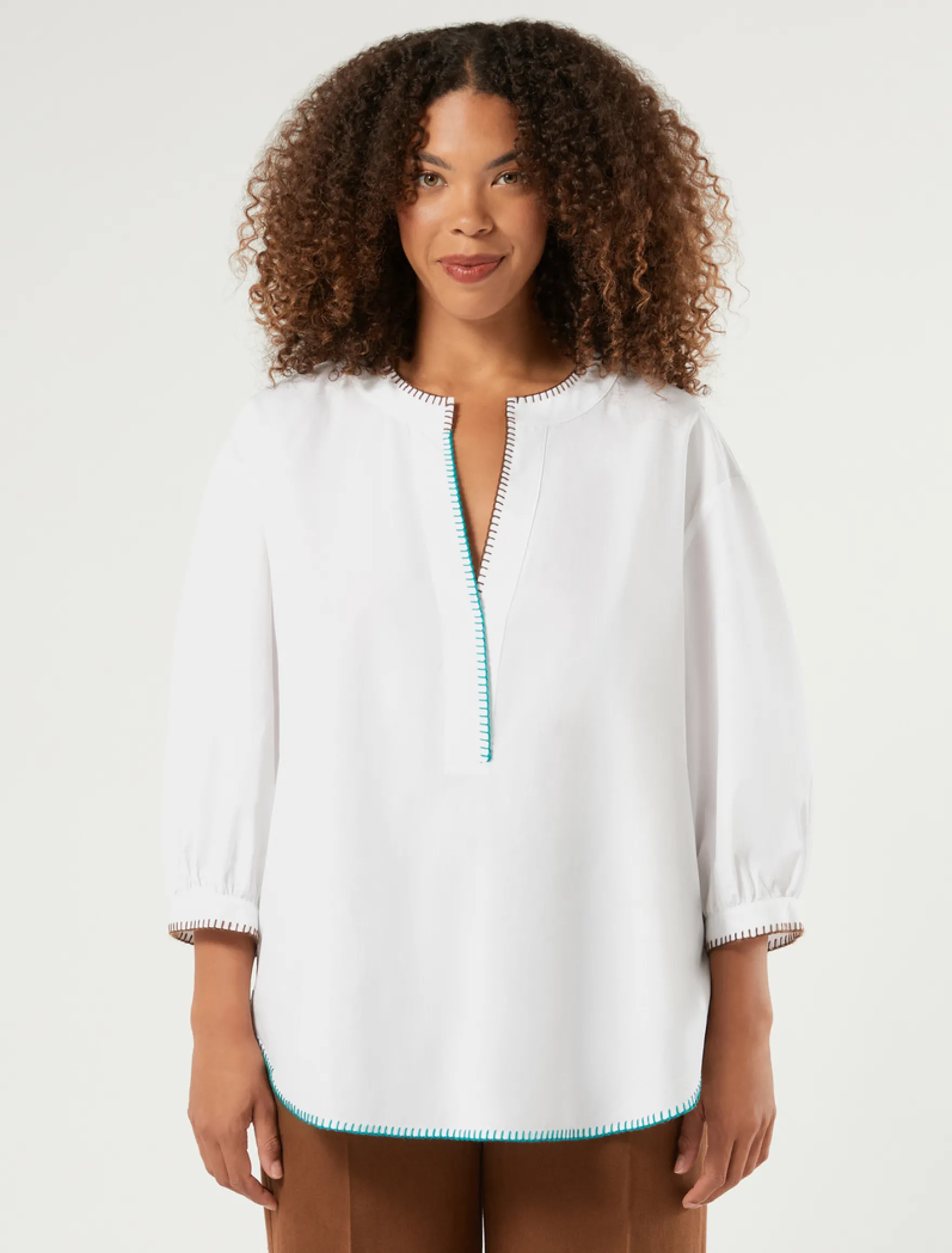 Blusa in popeline di cotone con ricami - BIANCO OTTICO