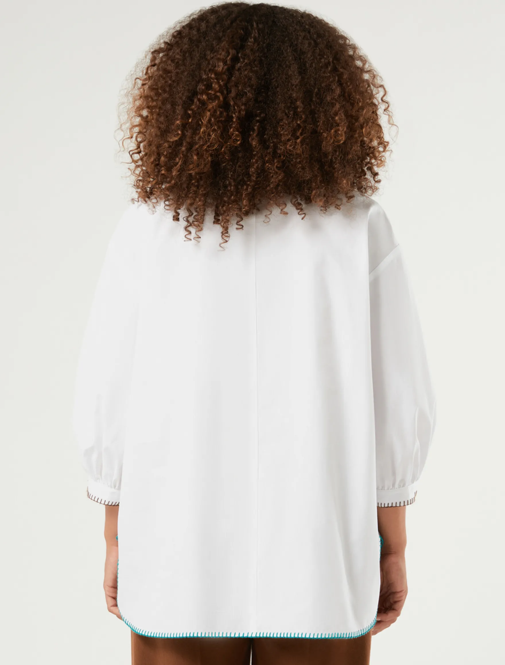 Blusa in popeline di cotone con ricami - BIANCO OTTICO