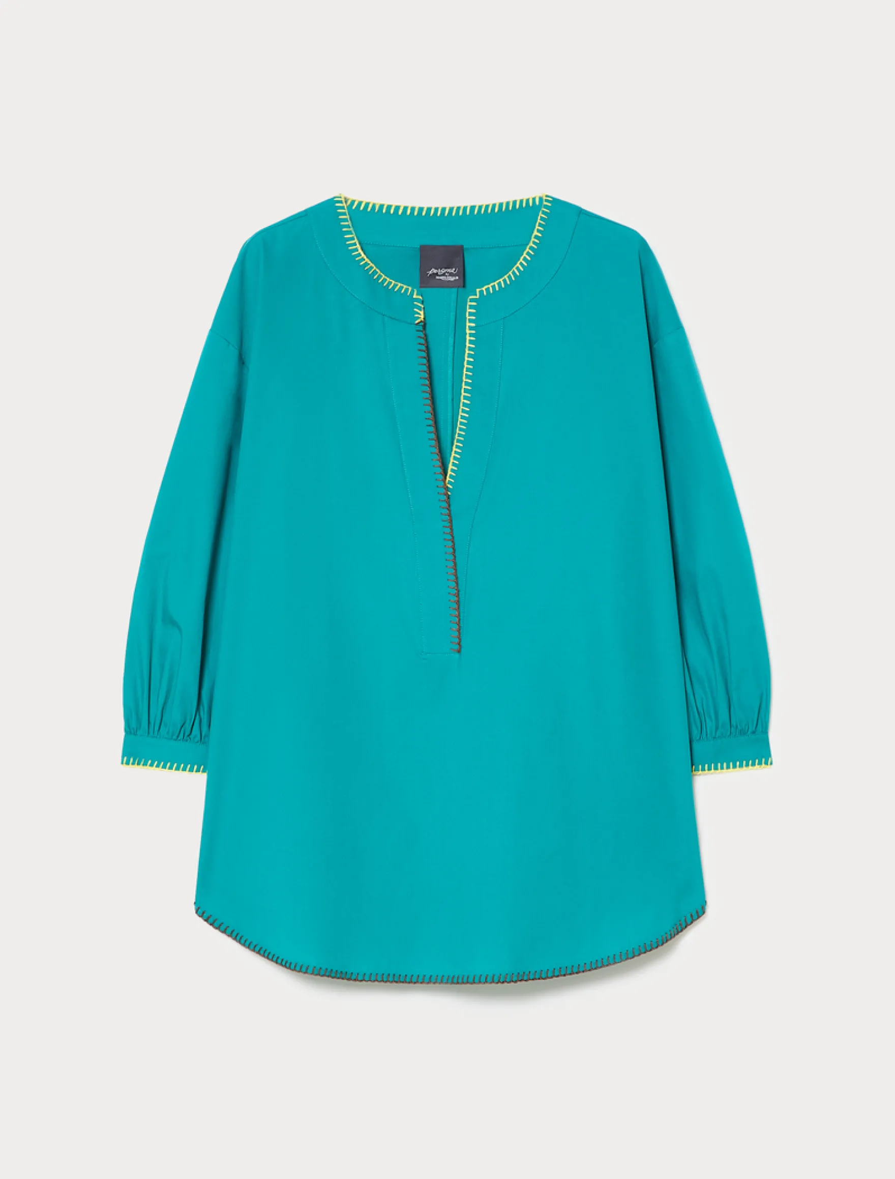 Blusa in popeline di cotone con ricami - PETROLIO