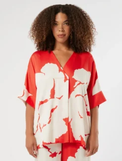 Blusa in raso stampato - ROSSO