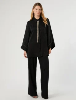 Blusa in satin jacquard - NERO