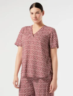 Blusa in viscosa con stampa - ROSSO MARRONE