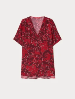 Blusa in viscosa con stampa - ROSSO MARRONE