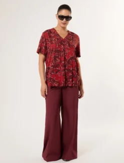 Blusa in viscosa con stampa - ROSSO MARRONE