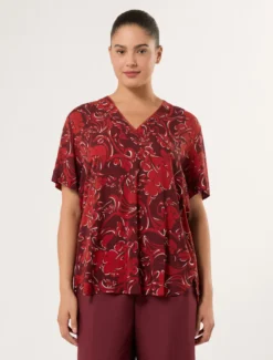 Blusa in viscosa con stampa - ROSSO MARRONE
