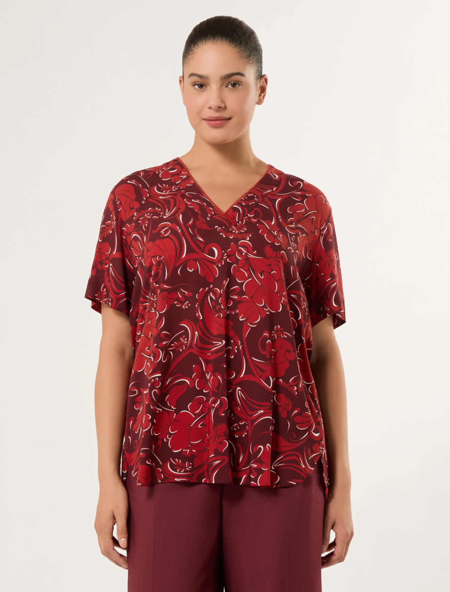 Blusa in viscosa con stampa - ROSSO MARRONE