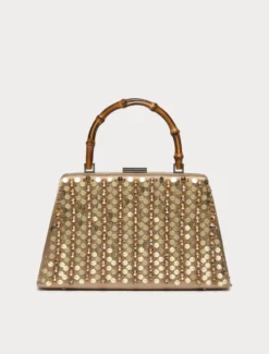 Borsa clutch in raso con ricamo - CAMMELLO