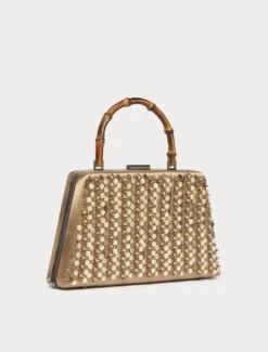Borsa clutch in raso con ricamo - CAMMELLO