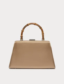 Borsa clutch in raso con ricamo - CAMMELLO