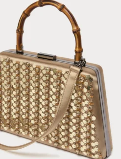 Borsa clutch in raso con ricamo - CAMMELLO