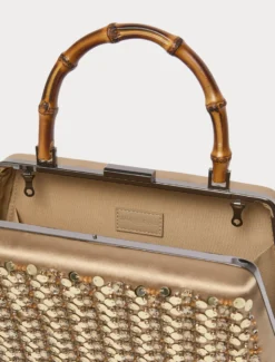 Borsa clutch in raso con ricamo - CAMMELLO