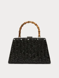 Borsa clutch in raso con ricamo - NERO