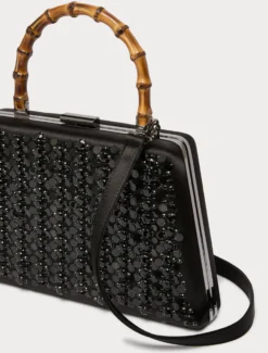Borsa clutch in raso con ricamo - NERO