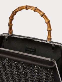 Borsa clutch in raso con ricamo - NERO