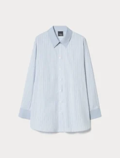 Camicia in cotone a righe - AZZURRO