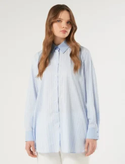 Camicia in cotone a righe - AZZURRO