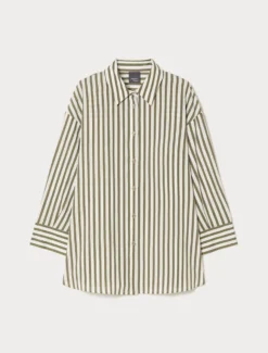 Camicia in cotone a righe - VERDE KAKI