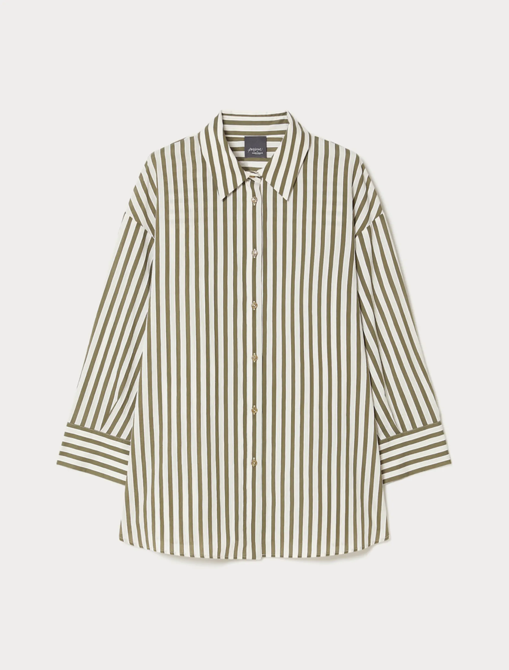 Camicia in cotone a righe - VERDE KAKI
