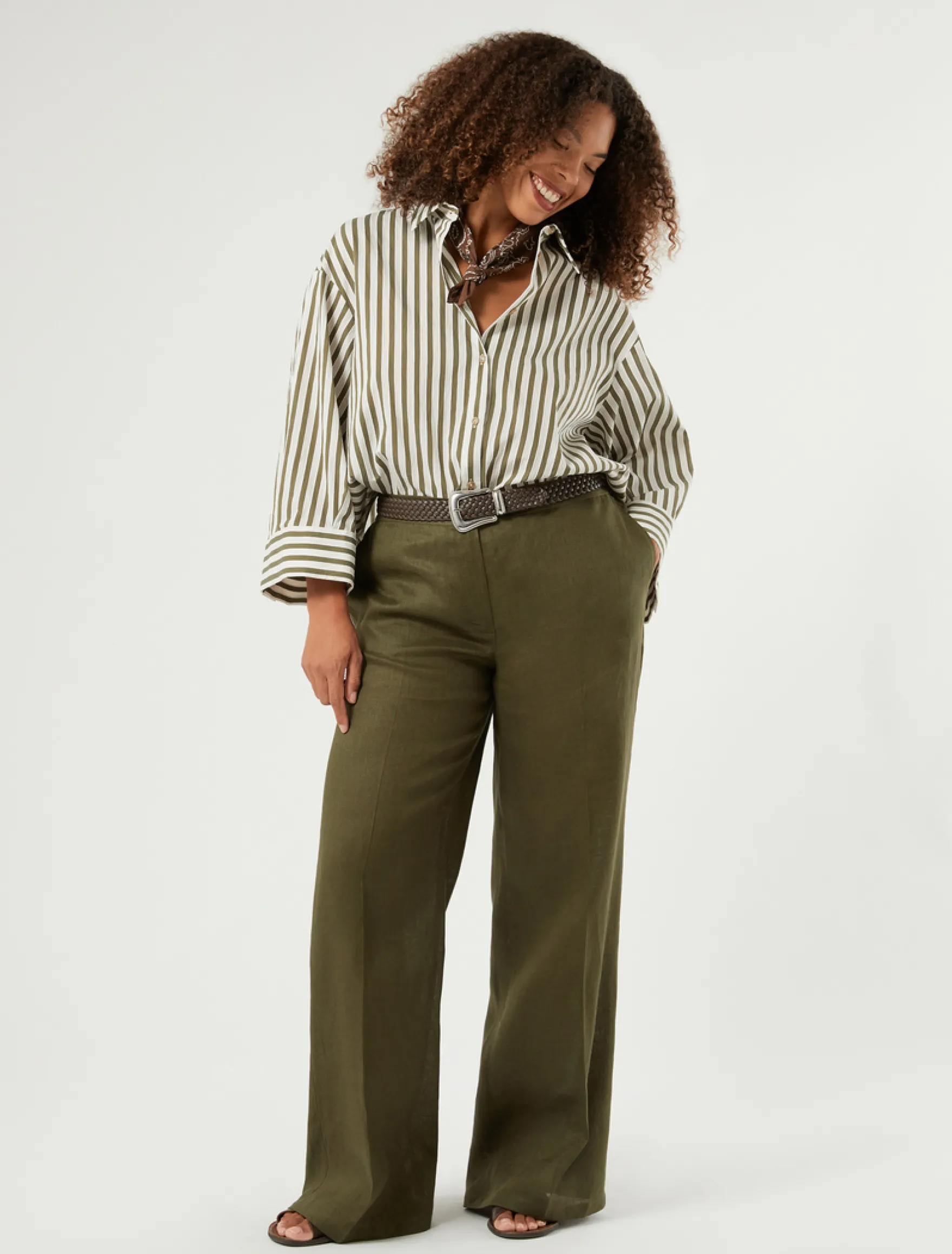 Camicia in cotone a righe - VERDE KAKI