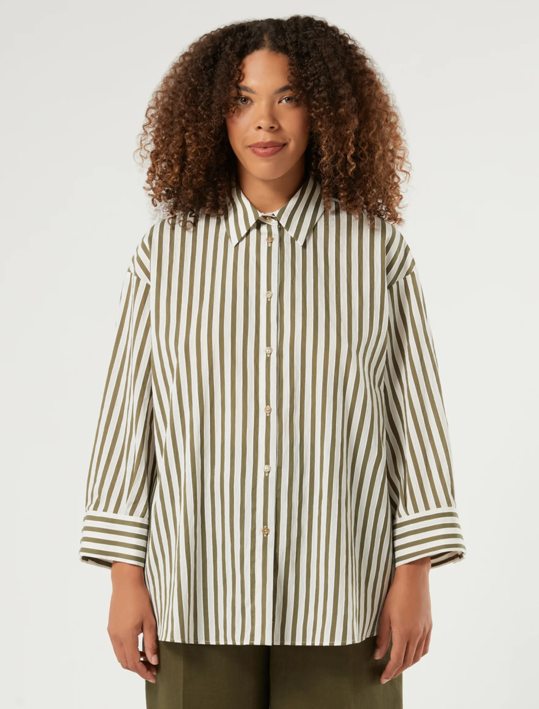 Camicia in cotone a righe - VERDE KAKI