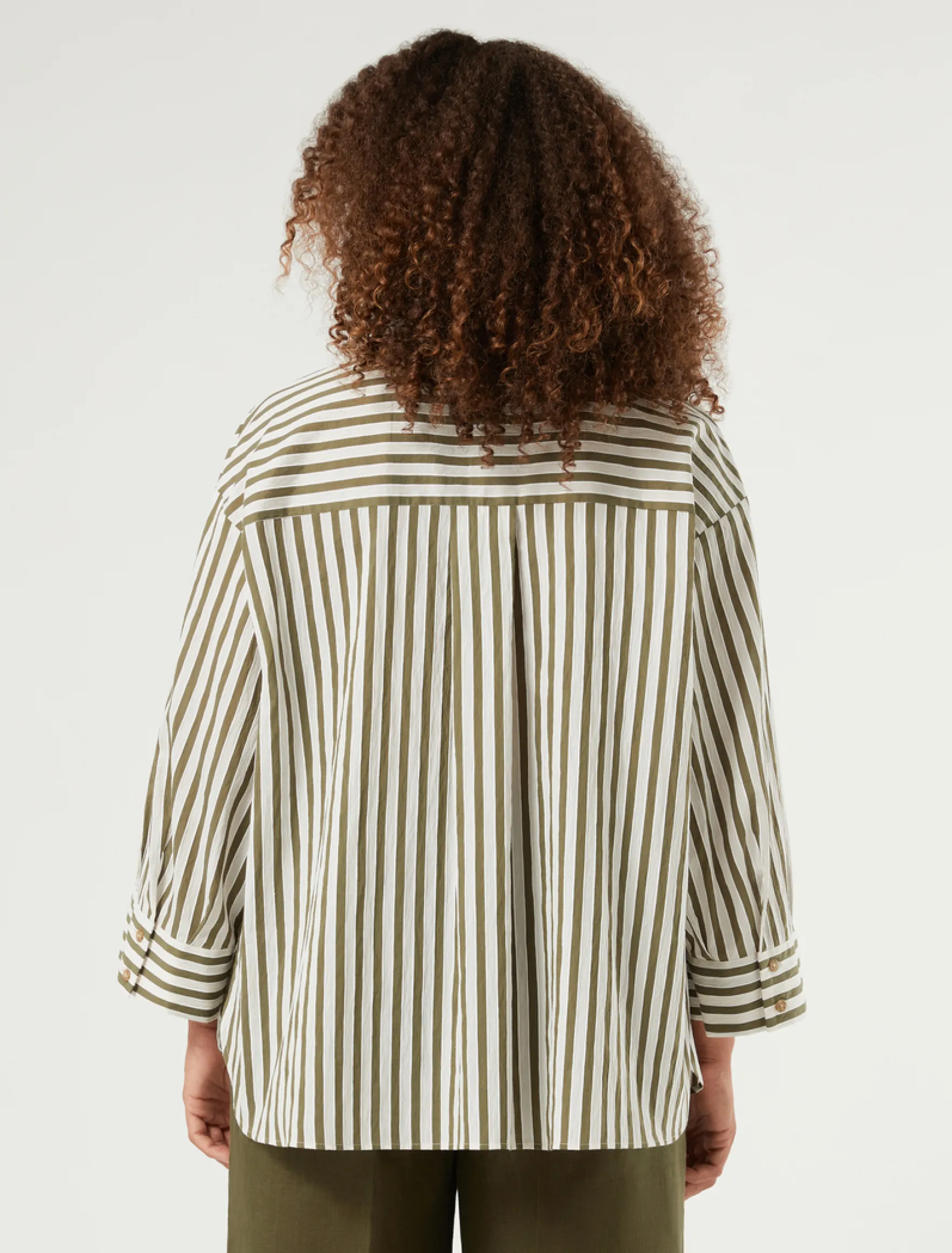 Camicia in cotone a righe - VERDE KAKI