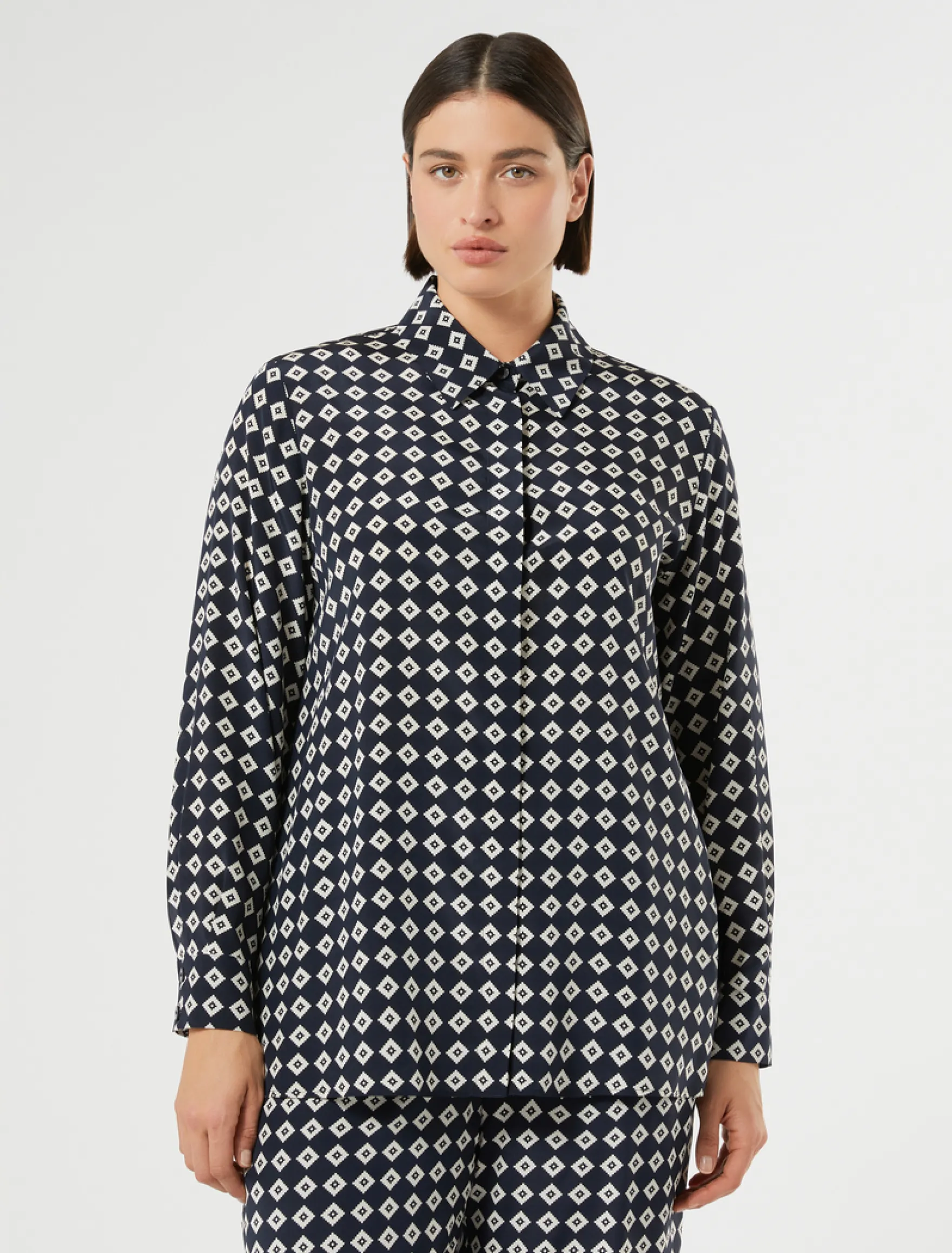 Camicia in crêpe de Chine di seta - BLU NOTTE