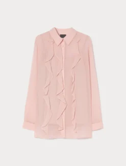 Camicia in georgette con volant - ROSA ANTICO