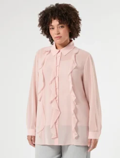 Camicia in georgette con volant - ROSA ANTICO