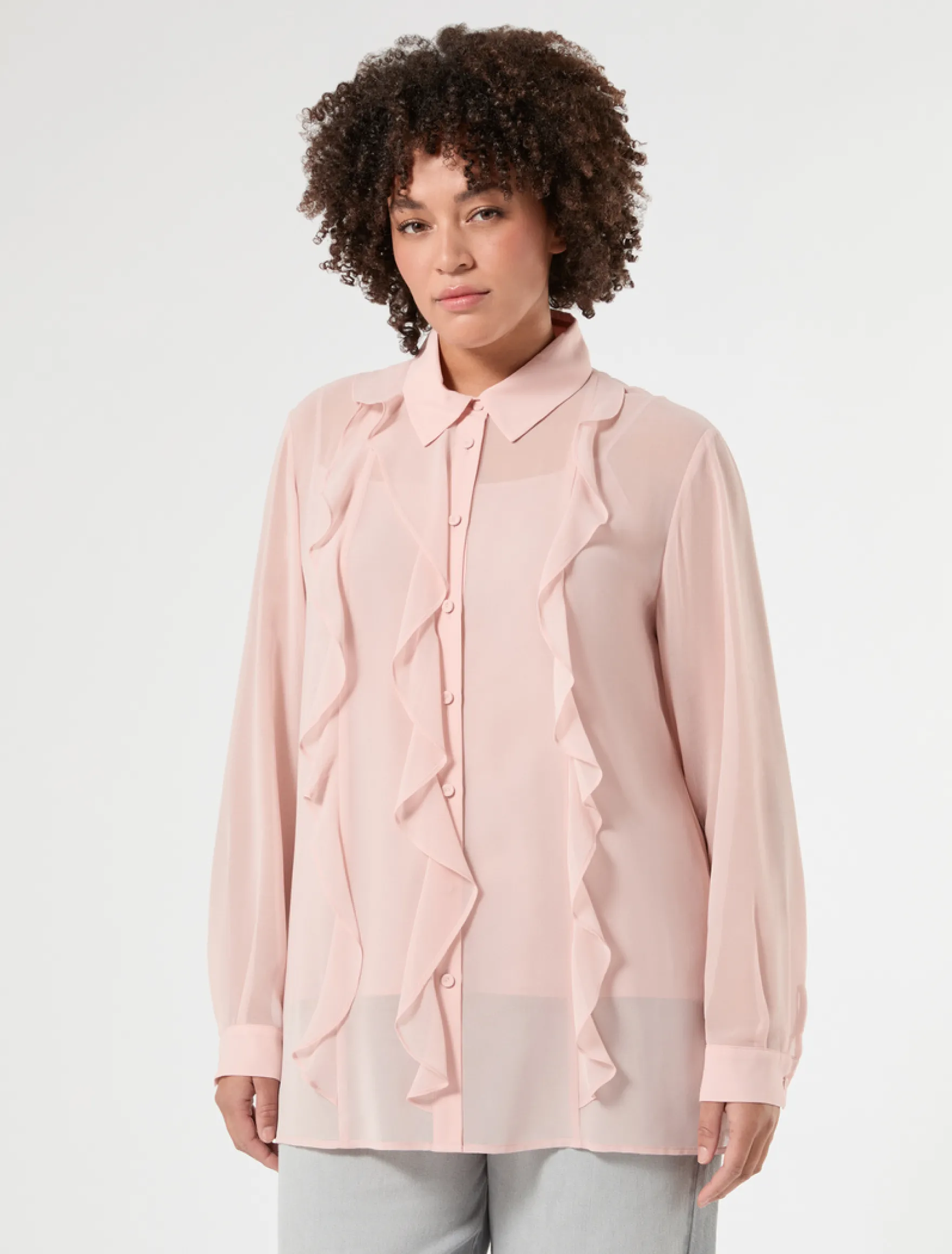 Camicia in georgette con volant - ROSA ANTICO