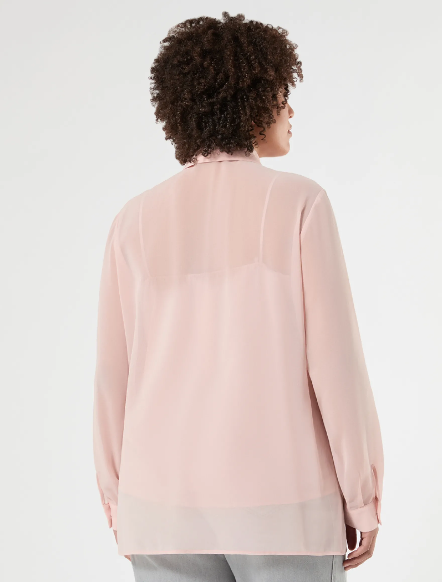 Camicia in georgette con volant - ROSA ANTICO