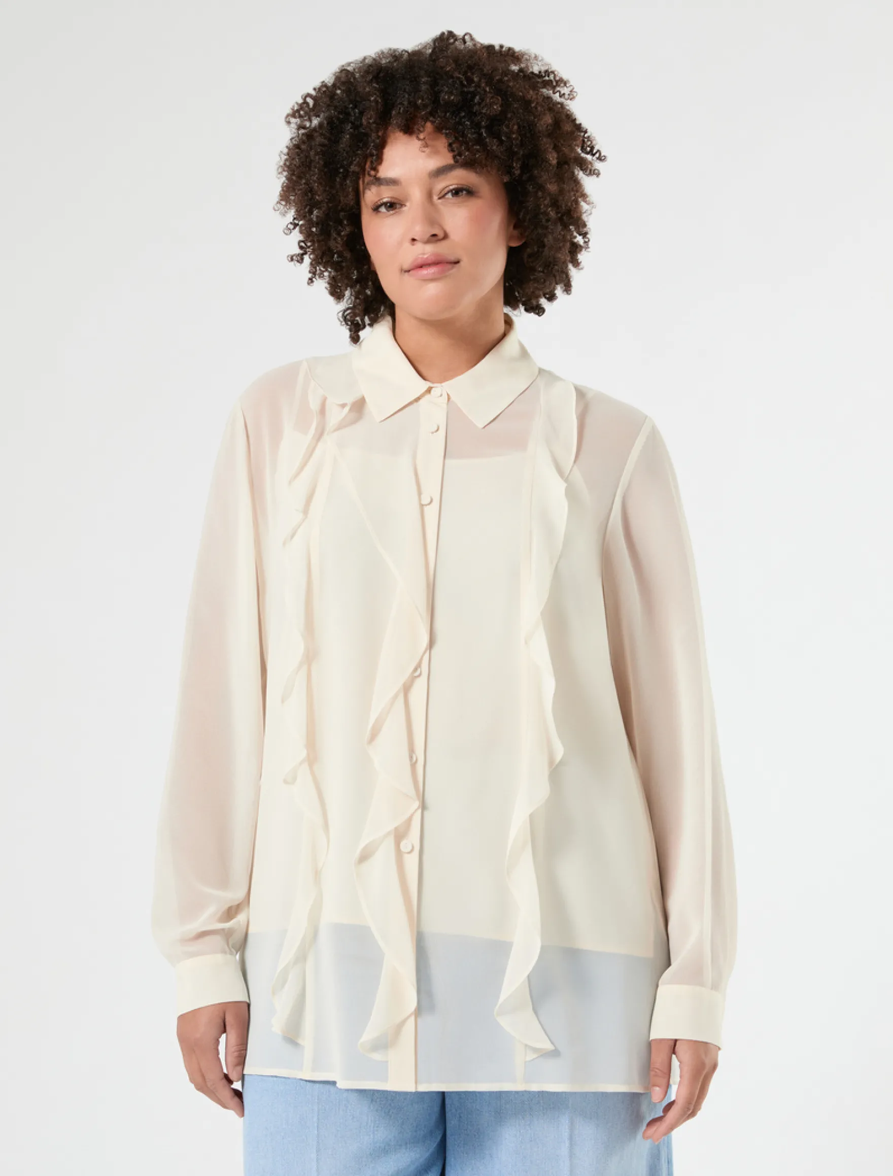 Camicia in georgette con volant - VANIGLIA