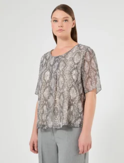 Camicia in georgette stampata - GRIGIO MEDIO